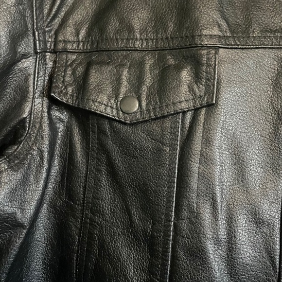 Leather King‎ Mens Black Genuine Leather Shirt Jacket Snap Front 3XL 3 X Large - Picture 3 of 7